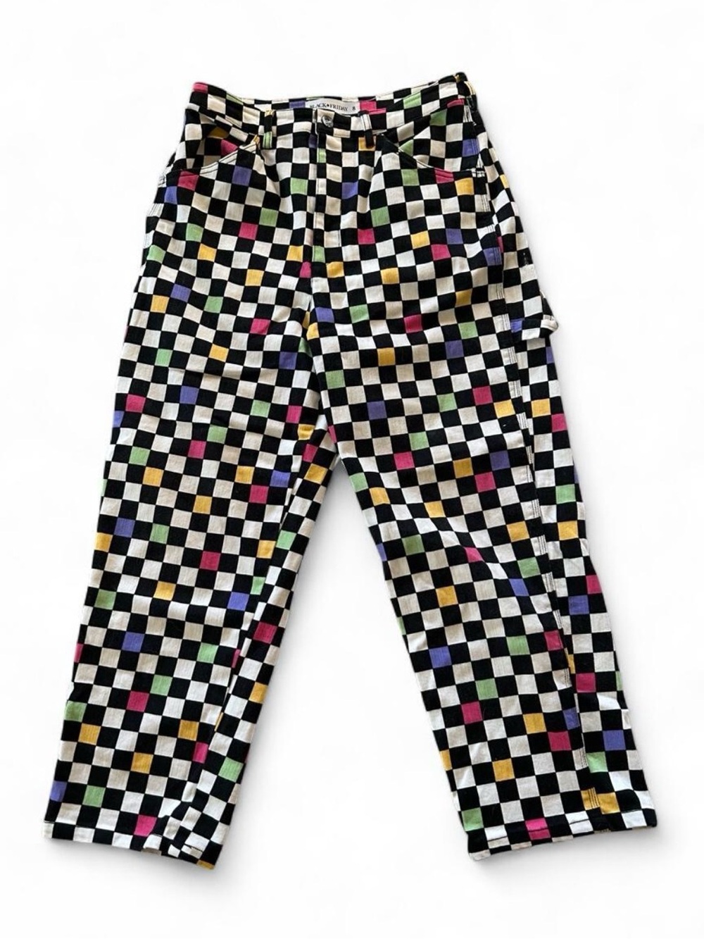 Vintage Multicolor Checkerboard Carpenter Pants Retro Women’s Size 8 80s 90s